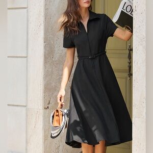 NWT Rihoas Black A-Line Belted Midi Dress